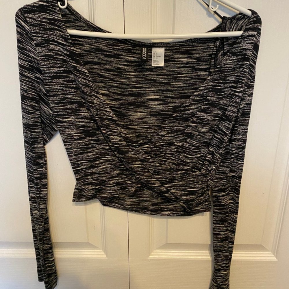 Long sleeve cropped top with deep V neck